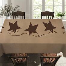 1pc Vintage Brown Star Pattern Tablecloth, Minimalist Industrial Style Dining Table Decor, Durable Polyester Fabric, Easy To Clean, Ideal For Family Gatherings, Restaurants, Living Rooms, Weddings, Outdoor Picnics And Parties, Suitable For Indoor/Outdoor Use - Multicolor - View 3