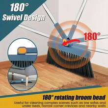 A Set Of Long-Handled Rotating Broom And Dustpan With Comb Teeth, Suitable For Home, Kitchen, And Office Cleaning. - 藍色 - 查看 3