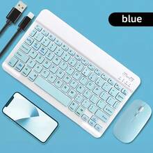Kit Teclado + Mouse Inalámbrico Bluetooth Colores Pastel | Diseño Compacto, Teclado Silencioso y Mouse Recargable | Ideal para PC, Tablet y Celular (Todo Dispositivos) - Celeste - Ver 2