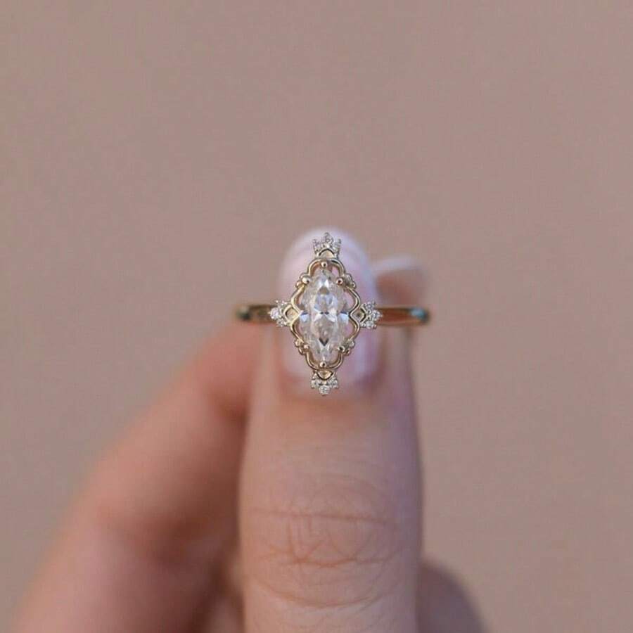 1PC Dazzling Women's Fashion Wedding Band Engagement Party Zirconia Ring Birthday Anniversary Christmas Gifts For Women Girlfriend Fine Jewelry Size 5-11# - Gold - View 1