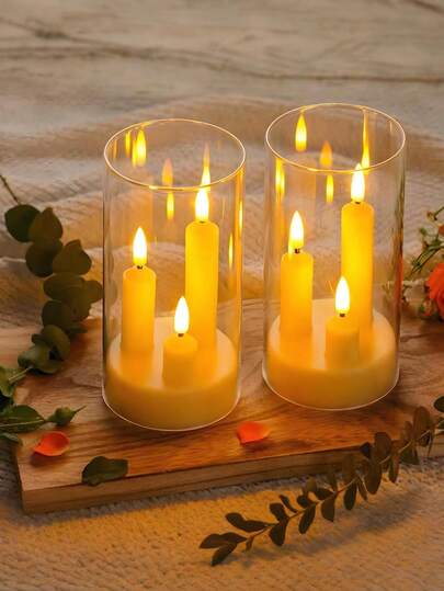 1pc Flameless Cone Candle, 3-Head Candle Holder Lamp, Candle, LED Acrylic Pillar Light, Party Decor, Room Light, Valentine's Gift, Valentine's Decor, Battery Powered, Flickering Warm White Light, Suitable For Birthday, Wedding, Christmas Atmosphere Decor, Christmas Decoration, Christmas Gift, Birthday Candle, Wedding Decor, Party Decor, Flameless Candle