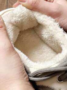 أحذية خبز قبيحة جميلة بتباين أسود وأبيض رجعية [مبطنة حرارية دافئة]، أحذية كاجوال سميكة الوحدة مع ربطة للنساء، ماركة - الأسود - مشاهدة 7