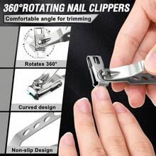 360-Degree Rotating Nail Clippers, Stainless Steel Nail Clipper Trimmers And Knives With Nail Tools, Home Nail Clippers For Trimming Toenails And Nail Art Tools, Men And Women Who Can Easily Hold Nail Clippers As Gifts - Multicolor - View 5