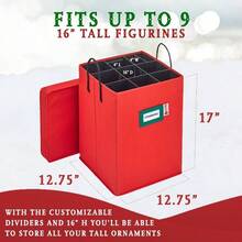 Caja de almacenamiento coleccionable para cascanueces y cifras de Navidad, almacena cascanueces de hasta 9 a 16 pulgadas de alto, adornos y ms, organizador de decoracin navidea con divisores - Rojo - Ver 7