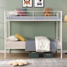 Twin Over Twin Over Twin Bunk Bed ,Triple Bunk Bed With A Vertical Ladder, Metal Frame Bunk Bed With Safety Rail, Twin Over Twin Over Twin Triple Bunk - White + Metal - View 12