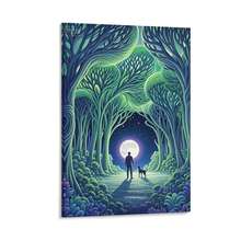 1PC Forest Scenery, Cold White Moon, A Person And A Dog, Green Lines Forming A Dense, Textured Canopy Above The Head, With Branches Extending Outward Pattern Framed Canvas For Living Room,Bedroom,Bathroom,Office,Wall Decor AND Room Decor Gift FOR Home Decoration,Multi Size Available FOR Choose. - Nhiều màu - Xem 1