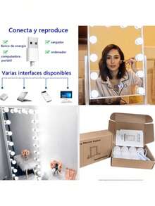 Juego de 10 espejos de maquillaje con luz, bombillas LED de maquillaje ajustables en tres colores, espejo de maquillaje de escritorio con iluminación USB, enchufe USB, para iluminación de maquillaje diaria - 10 piezas - Ver 6