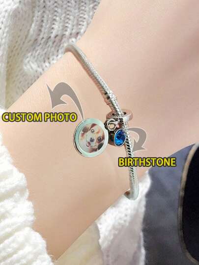 Dijes personalizados con foto para pulseras con piedra natal, colgante de plata de ley 925, dijes con foto personalizada para collares, dijes con foto personalizada para mujeres, aniversarios, regalo de cumpleaños para ella