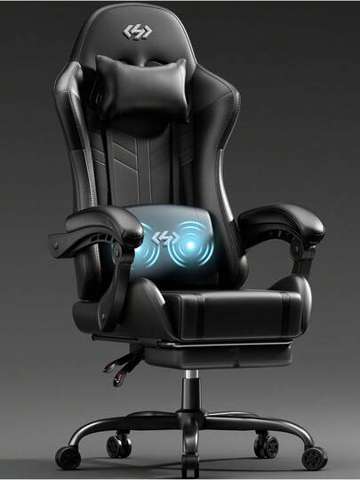 HLDIRECT Gaming Chair, Ergonomic Video Game Seat With 360° Swivel & Lumbar Massage, Computer Chair PU Leather Cushion For Adults Home Office Use,Black