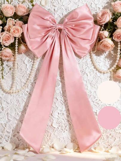 1pc Giant Beige/Pink Bow Decoration, Girl Themed Big Bows Decorative, Multipurpose Bow Wall Decor For Wedding Engagement Bachelorette Baby Shower Birthday Party, Valentine's Day Background Decoration.