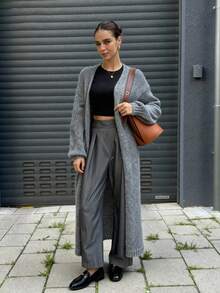 Áo khoác cardigan dệt kim màu xám dáng rộng, thoải mái, phong cách tối giản dành cho nữ, thích hợp cho lễ hội Carnival, Tết Dương lịch, Ngày Valentine. - Xám - Xem 8