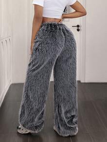 Women's Autumn Winter Elasticated Waist Fluffy Wide-Leg Loose Trousers,Collection Casual Stylish Trousers,Wide-Leg Bottoms For Women,Perfect For Concerts, Parties, Stage Performances,Christmas And New Year Outfits