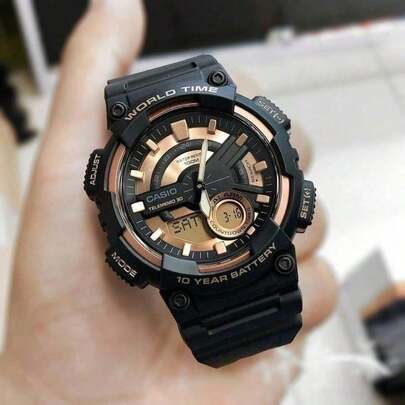 Casio AEQ-110BW-9A | 男士指針/數位雙顯手錶 多重鬧鐘 | 100秒秒錶 | 倒數計時器 | 世界地圖顯示 | LED照明 | 液晶顯示屏