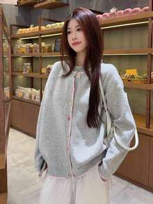 Korean Style Knitted Cardigan, Loose And Sweet Design, Autumn/Winter - Light Grey - View 7