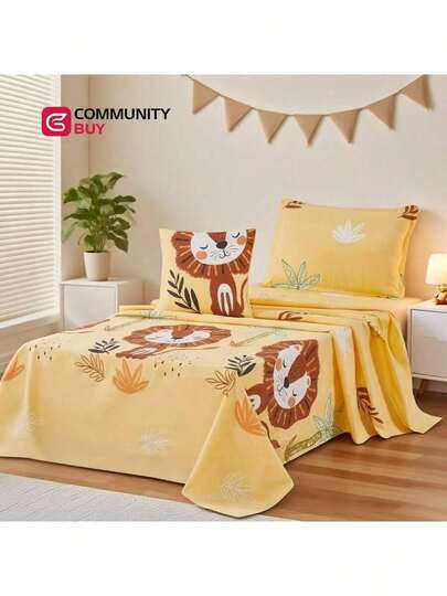 Conjunto de ropa de cama de 4 piezas para niños (hoja de cama y funda-matelas), Conjunto de ropa de cama con diseños caricaturescos para niños y niñas, que incluye Ideal como regalo para Halloween, Navidad y cumpleaños. Adecuada para bebés y niños, es una manta muy bonita. Hecha de franela suave y cómoda, tanto para niños como para niñas.
