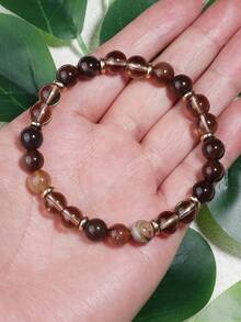 YAUKIA 8mm Brown Striped Agate & Smoky Quartz Bracelets, Brown Crystal Energy Healing Protection Bracelet, Harmony, Balance, Yoga Meditation Jewelry - Multicolor - View 4