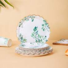 Leaf Gold Rim Petal Shaped Disposable Plates, Napkins, Cups - Party Supplies For 16 Guests, Disposable Paper Plates Tableware Suitable For Birthday, Wedding, Party, Family Picnic - Multicolor - View 3