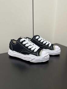 MMY 2025新款经典防滑耐磨轻便低帮板鞋，男女校园情侣款，黑白配色 - 黑色 - 查看 4