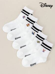 Disney Random 1/5 Pairs Children's Cartoon Cute Rabbit Officer Print Parallel Bar Student Socks Daily Casual Short Tube Socks Versatile - Multicolor - View 3