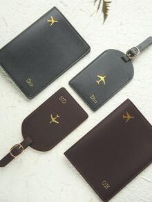 Takeoak 2PCS Custom Name Passport Holder & Luggage Tag Set Customized Gold Monogram Name Faux Leather Passport Cover With A Luggage Tag Customize Hot Stamping Travel Accessories Handmade Document Card Chic Travel Gift Birthday Bridesmaid Gifts For Friends, All-Purpose, Large Capacity, Versatile, Casual, Basics, Custom, Personalized, Unique, Customized - Multicolor - View 11