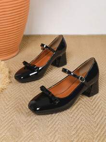 Black Mary Jane Patent Leather Flat Slip-On Pumps For Women - Black - View 5