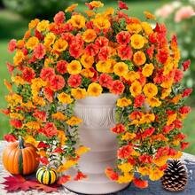 4 Pieces Of Artificial Spring Wedding Hanging Flowers, Spring And Autumn Artificial Flowers, Plastic Decorative Flowers, Garden, Wedding Decoration, Very Suitable For Weddings And Other - Màu cam vàng pha trộn - Xem 1