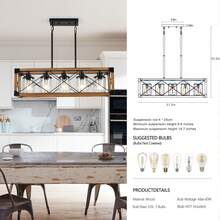 32'' Chandelier Fixtures LED Pendant Light Rectangle Oak 5 Lights Farmhouse(Local Delivery) - trắng - Xem 5