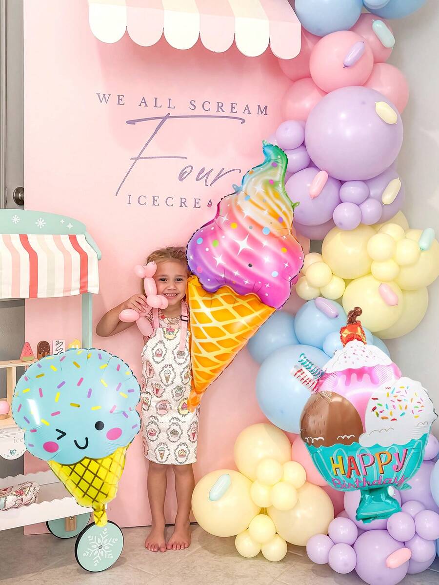 139pcs Ice Cream & Candy Birthday Theme Balloon Arch Set, Includes Ice Cream Cups, Rainbow Ice Cream Balloons, Macaron Pink/Purple/Blue/Yellow/Green Latex Balloons For Birthday Party, Summer Party Decor, Ice Cream Party Decor, Macaron Birthday Theme, Cute Balloon Decor, Dessert Birthday Party Balloon Decor, Anniversary, Princess Birthday, Girls Birthday Balloon Decor - Multicolor - View 1