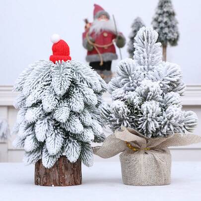 Snow Flocked Christmas Tree Artificial Holiday Tree Tabletop Decorations For Home Office Party