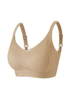 女士无缝聚拢文胸隐形胸垫 Bralette 裸色文胸贴身休闲舒适无钢圈内衣基础款纯色可调节 Bralette