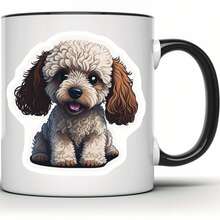 Cute Poodle Puppy Dog Mug - Adorable Animal Coffee Cup - Fluffy Dog Lover Gift - Perfect Gift For Dog Moms And Pet Owners - 11 Ounce Black Rim Handle Novelty Coffee Cup - WMUG0582-Black Rim - 1 - View 1