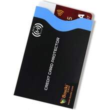 - portafolios delgada con bloqueo RFID de viaje para hombre, soporte minimalista para tarjetas de crdito de aluminio, se adapta a 6 tarjetas y ms, portafolios desplegable - Azul Marino - Ver 4