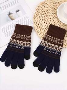 1pair These Men's Knitted Touchscreen Gloves With Retro Patterns Come In Multiple Color Combinations, Offering Both Warmth And Functionality, Making Them Ideal Fashion-Forward Winter Accessories - Multicolor - View 13