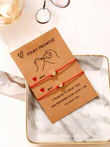 2pcs Adjustable Laser Cut Heart Braided Bracelet - Valentine's Day/Friendship Birthday Gift - Heart - View 1