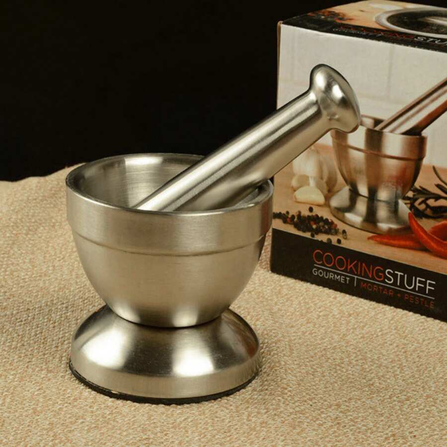 Stainless Steel Mortar And Pestle With Brush,Pill Crusher,Spice Grinder,Herb Bowl,Pesto Powder