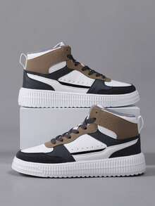 New Fashion Casual Women Sports Shoes, Lace-Up Lightweight Thick Sole Casual Flat Shoes, Versatile High-Top Sneakers - Khaki - View 4