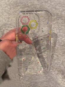 多巴胺波点花朵镜头，兼容 17；透明闪光边框保护壳，兼容 16 Pro Max、15、14、13；时尚防摔 - 無色 - 查看 4