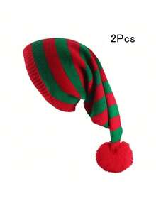 1 件针织圣诞老人帽，红色和绿色钩针圣诞帽，男女皆宜，圣诞派对服装，温暖的圣诞礼物 - 紅白色 - 查看 16