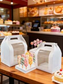 5pcs/1pc Portable Cake Pop Display Box, Cake Pop Packaging Box With Transparent Window, White Cake Pop Container - White [Round Hole + Flat Hole] - View 5