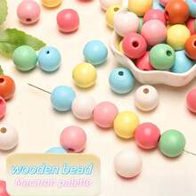 40颗DIY圆形木珠，彩色马卡龙手链，水性漆糖果色带孔珠子，可用于编织和手工制作