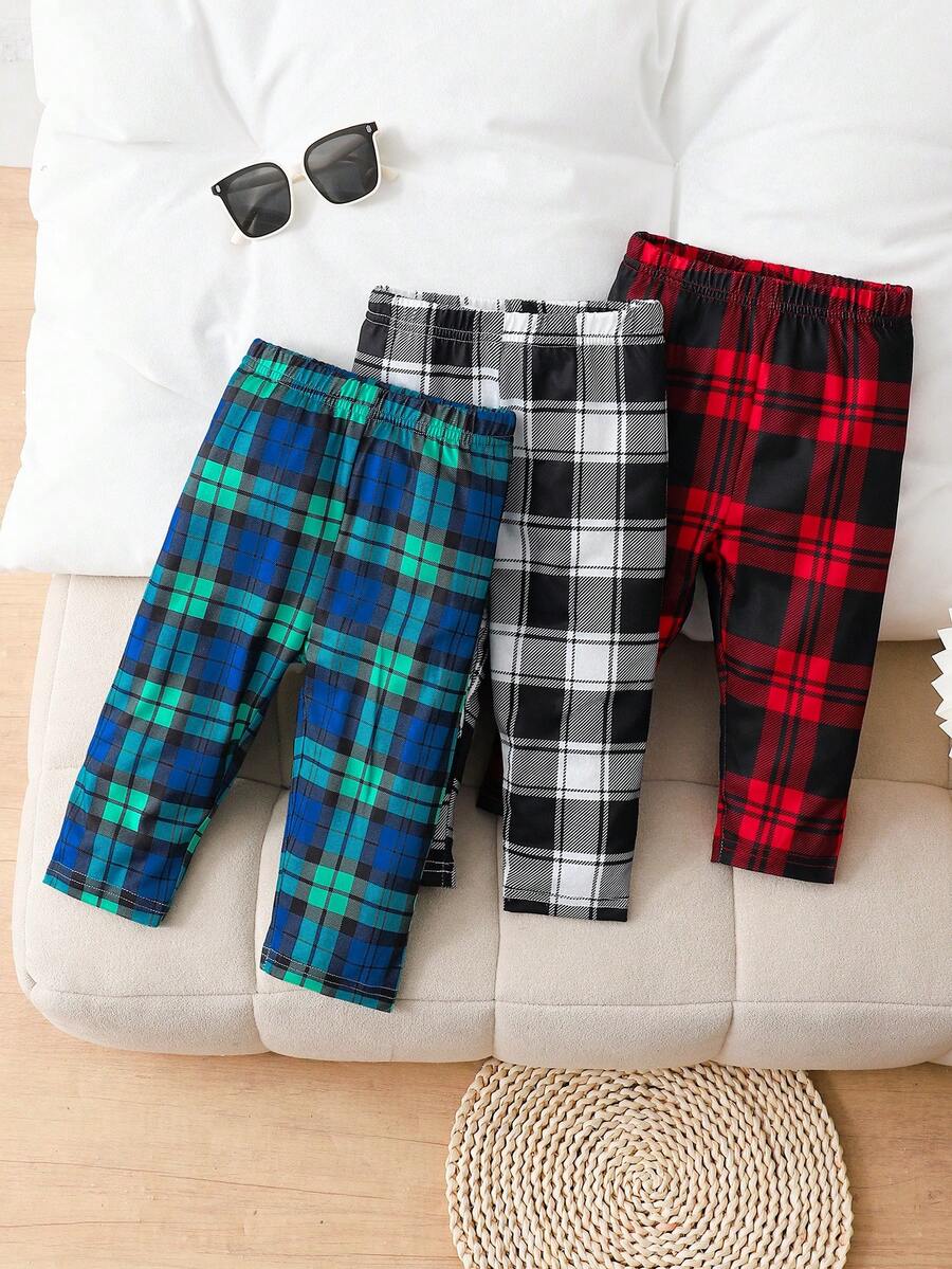 3件套男婴圣诞休闲格子直筒宽松裤，柔软舒适薄款，适合春秋夏季儿童穿着，面料舒适。