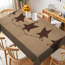 1pc Vintage Brown Star Pattern Tablecloth, Minimalist Industrial Style Dining Table Decor, Durable Polyester Fabric, Easy To Clean, Ideal For Family Gatherings, Restaurants, Living Rooms, Weddings, Outdoor Picnics And Parties, Suitable For Indoor/Outdoor Use - Multicolor - View 2