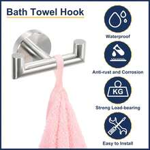 Bathroom Towel Hooks, Kitchen And Bathroom Towel Hooks, SUS304 Stainless Steel Hooks, Heavy-Duty Double Towel Rack Hooks, Suitable For Hanging Towels, Coats, Sponges, Wall-Mounted, 1 Piece - Multicolor - View 9