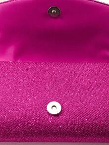 1pc Fuchsia Sequin Elegant Mini Pleated Clutch Bag With Rhinestone, Suitable For Wedding, Banquet, Party - Hot Pink - View 10