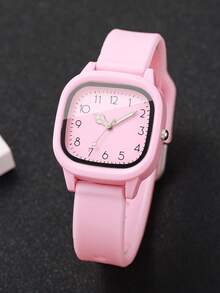 1pc Women's Silicone Quartz Watch, Fashion Minimalist Square Dial, Classic Timepiece (1pc/Set), Watch Box Not Included - Pink - View 5