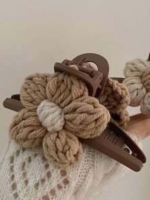 1 pieza Clip para el cabello con diseño de flor tejida, clip delgado y minimalista para moño, accesorios de playa, clip de garra para accesorios de cabello de otoño e invierno para mujer para atuendos de vacaciones, pasador de cabello, barrettes