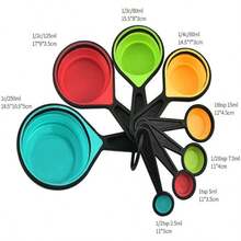 Collapsible Measuring Cups And Spoons Set, 8 Pieces, Silicone, Adjustable Kitchen, Camping - Multicolor - View 3