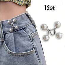 1pc/2pcs/4pcs Seamless Waist Belt Cincher Buckle, Adjustable Jeans And Pants Waist Buckle, Detachable Faux Pearl And Black Metal Snap Clip, No-Sew Jeans Adjuster - Multicolor - View 24