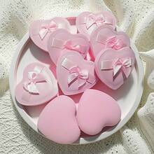 9 Pieces/5 Pieces Set Bowknot Decor Soft Powder Puff Heart-Shaped Makeup Powder Puff Cosmetic Foundation Sponge Dual-Use Loose Powder Mineral Setting Tool (Pink) - 9 miếng màu hồng - Xem 2