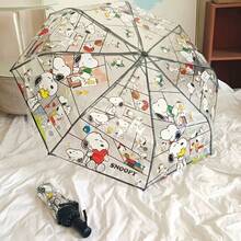 1pc Snoopy Pattern Folding Umbrella, Cute Transparent Umbrella For Women/Girls, Adorable Snoopy All-Over Print Design - Charming Cartoon Details, Super Eye-Catching!